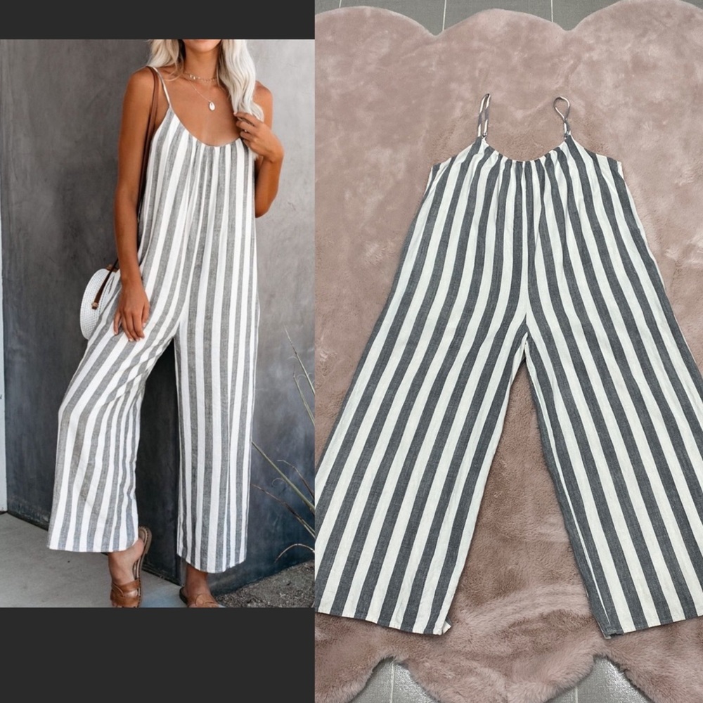 Vici Dolls promesa striped linen blend jumpsuit large